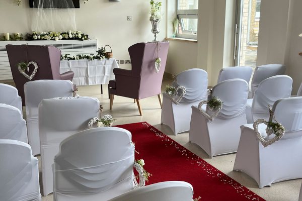 A room at the Oak Ward dressed and decorated for a wedding